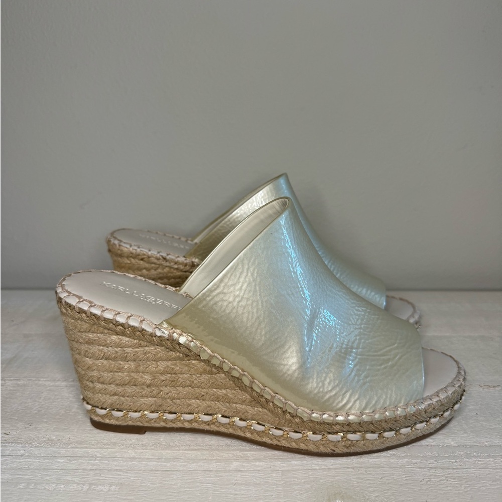 KARL LAGERFELD Paris Carina Slip On Open Toe Wedge Sandals Women’s 9.5 LIKE NEW